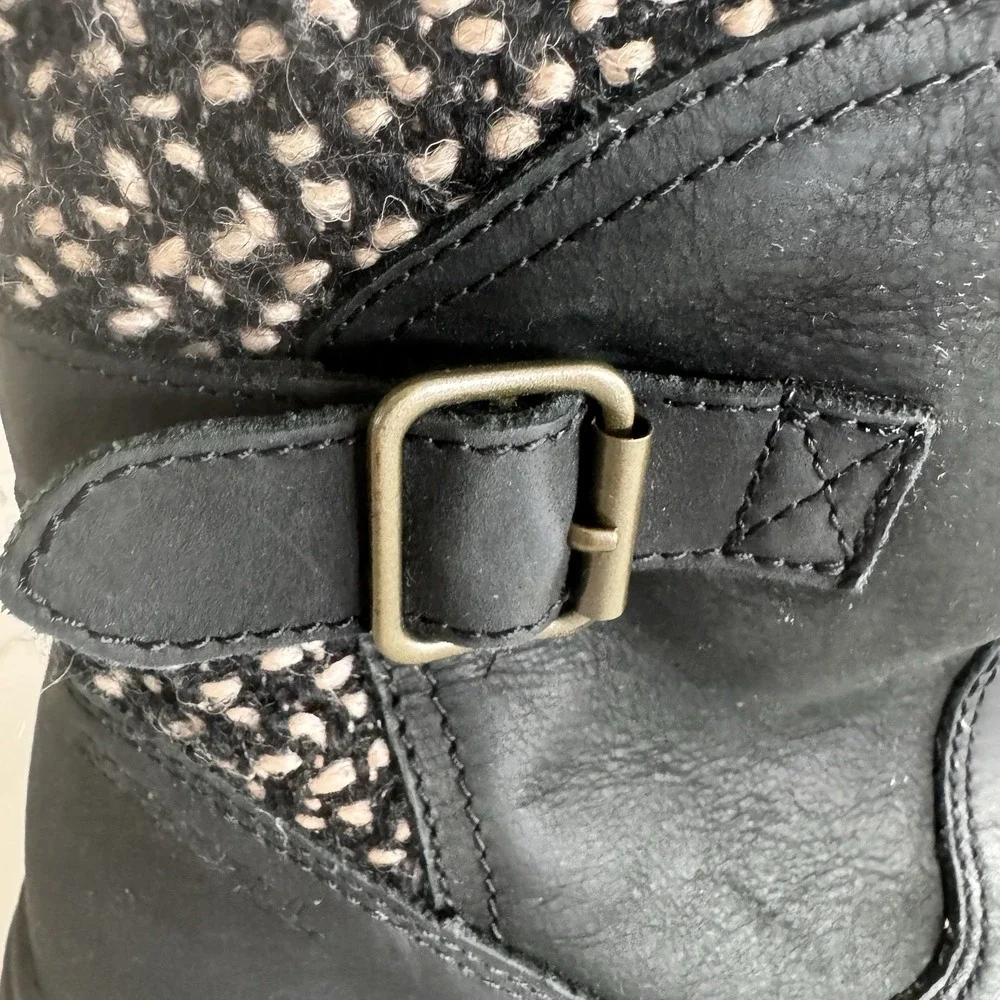 Merrell Holly 2 Buckle‎ Waterproof Boots Womens 5.5 Black Side Zip Wool J003628